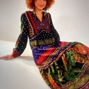 Farm Rio Forest Tapestry midi dress with beaded tassel trim Sz M